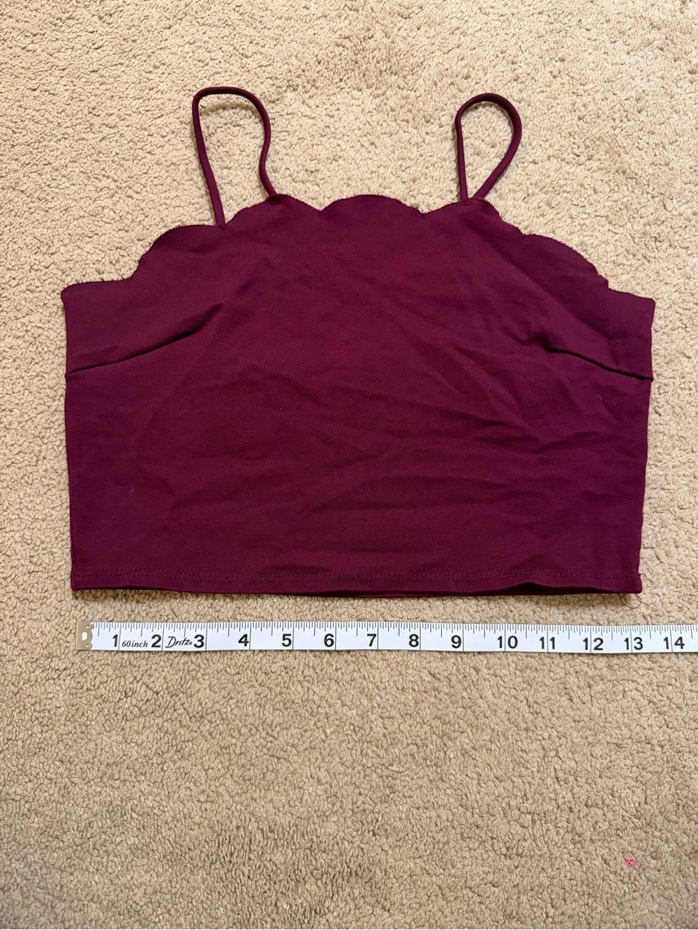 Charlotte Russe Burgundy Scallop-Edge Spaghetti Strap Crop Top